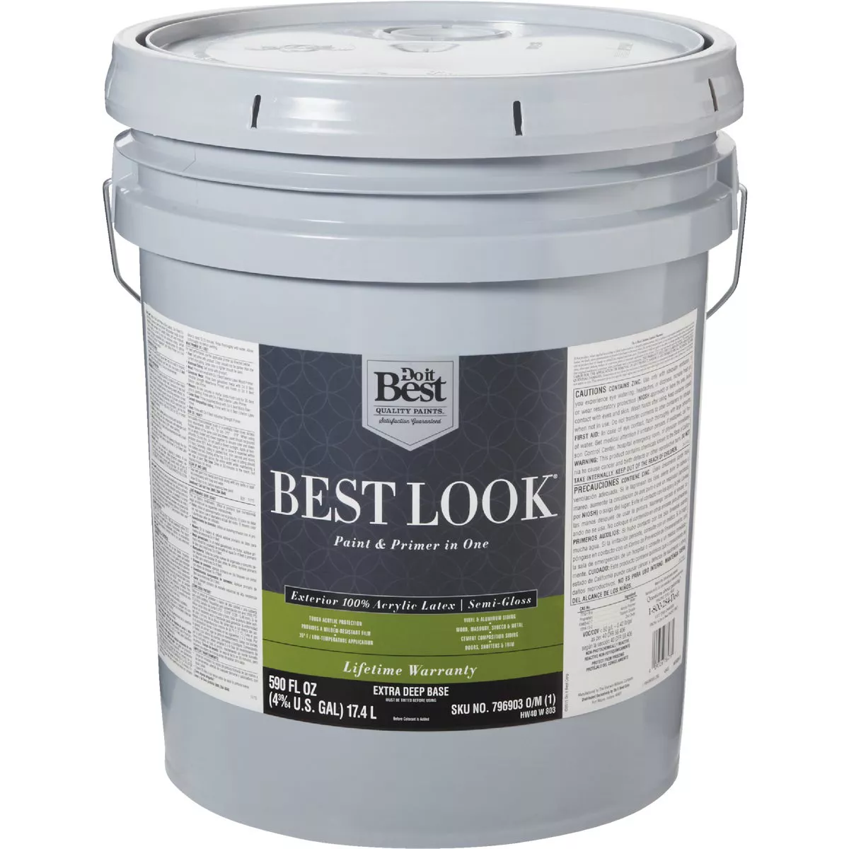Best Look 100% Acrylic Latex Premium Paint & Primer In One Semi-Gloss Exterior House Paint, Extra Deep Base, 5 Gal.