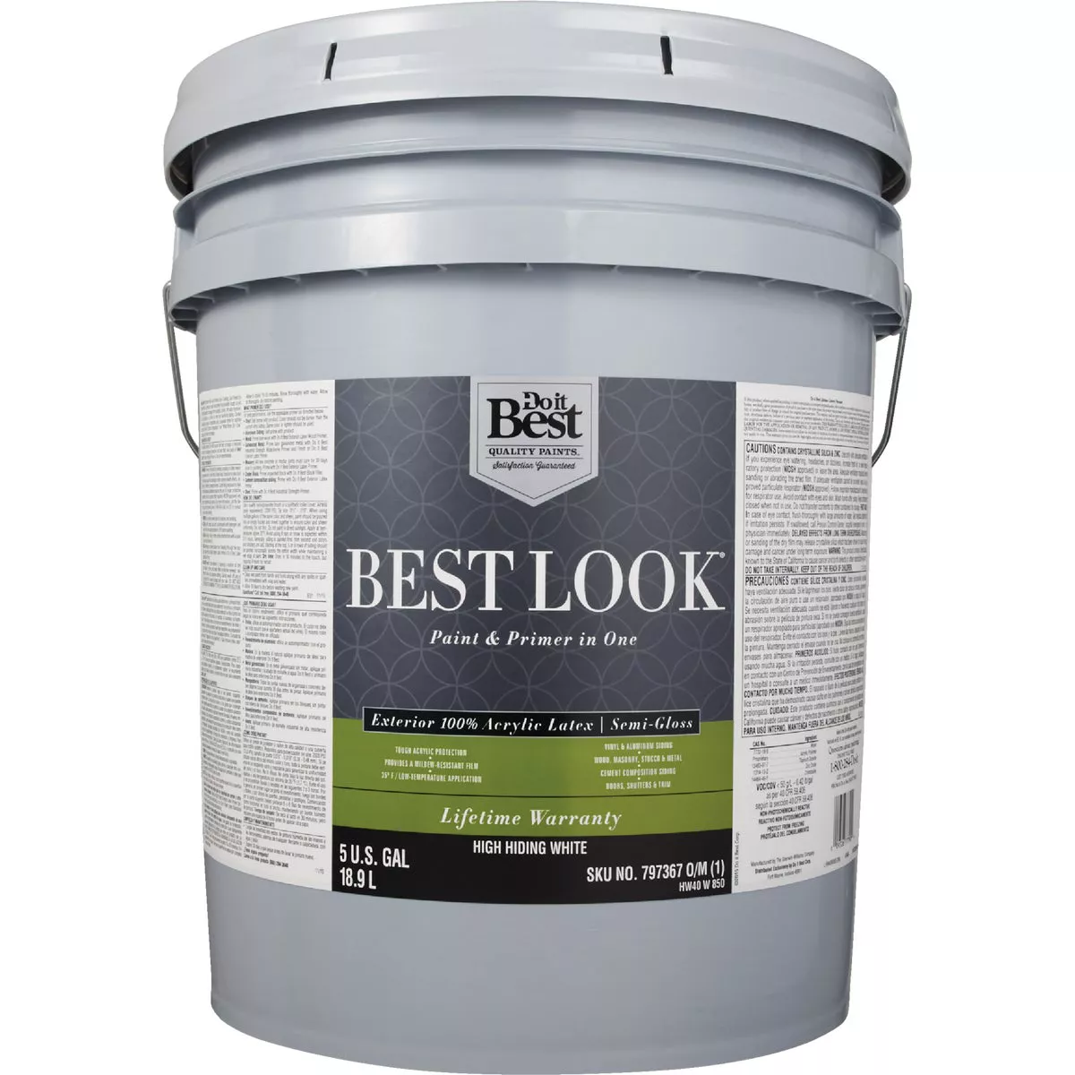 Best Look 100% Acrylic Latex Premium Paint & Primer In One Semi-Gloss Exterior House Paint, High Hiding White, 5 Gal. - photo 2