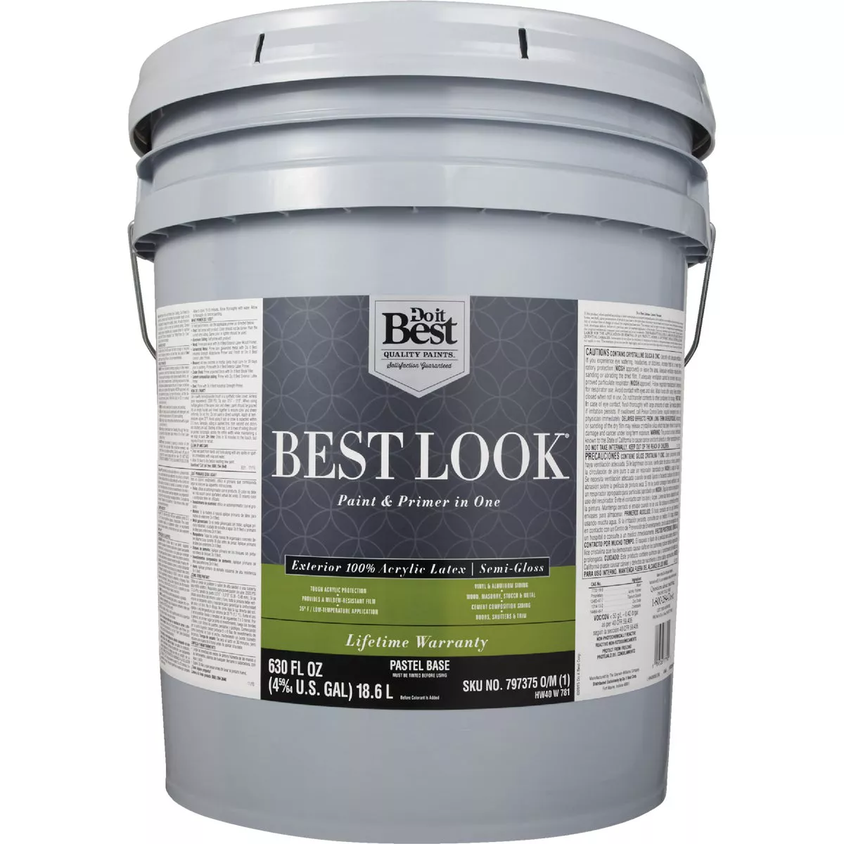 Best Look 100% Acrylic Latex Premium Paint & Primer In One Semi-Gloss Exterior House Paint, Pastel Base, 5 Gal. - photo 2