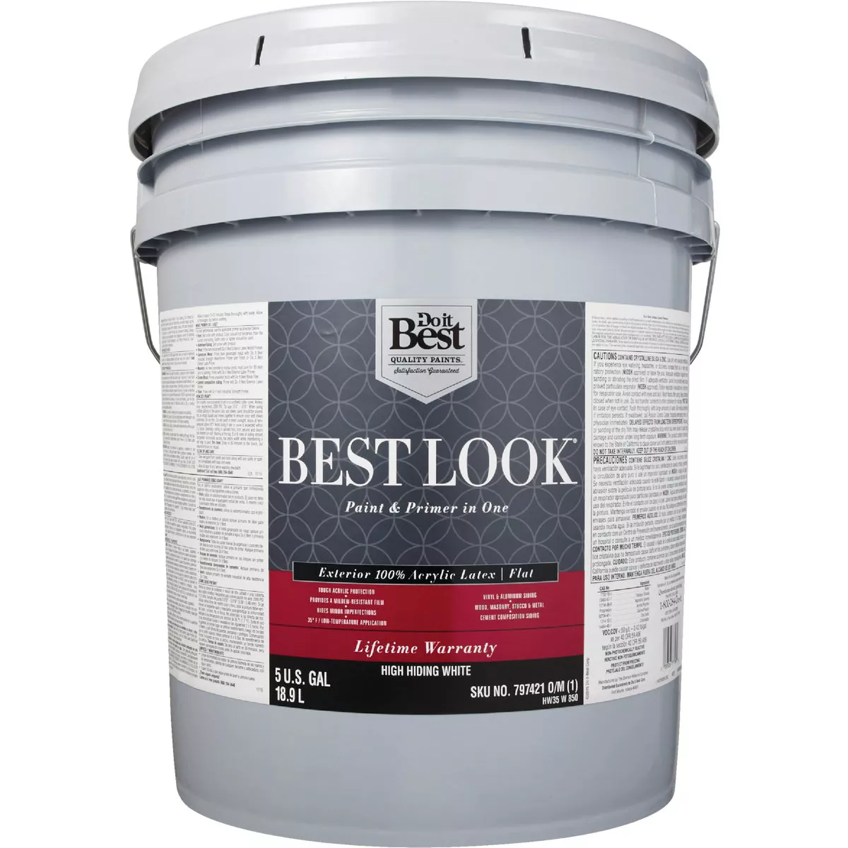 Best Look 100% Acrylic Latex Premium Paint & Primer In One Flat Exterior House Paint, High Hiding White, 5 Gal. - photo 2