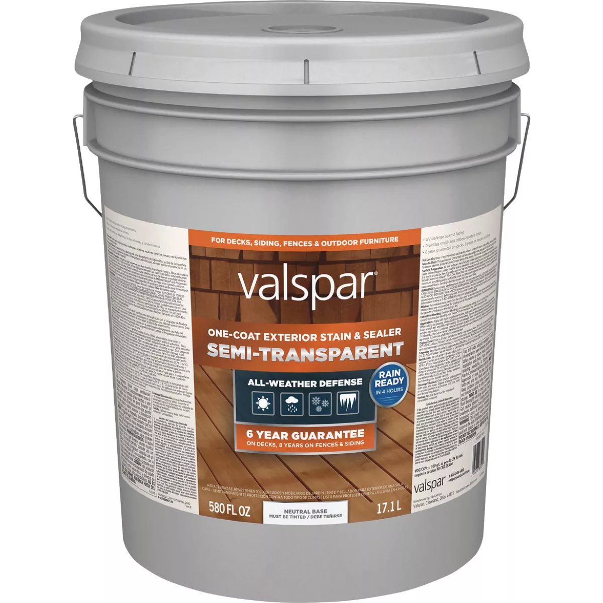 Valspar Semi Transparent Deck Stain, Neutral Tint Base, 5 Gal.