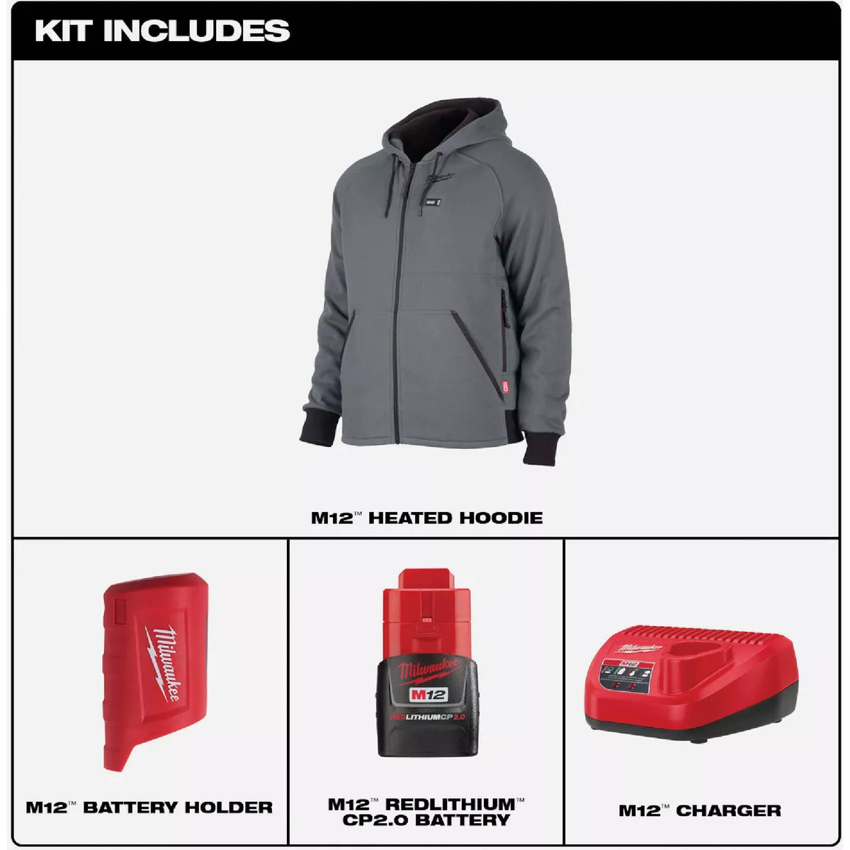 Milwaukee M12 Men's Gray Cordless Heated Hoodie Kit, 2XL - photo 2