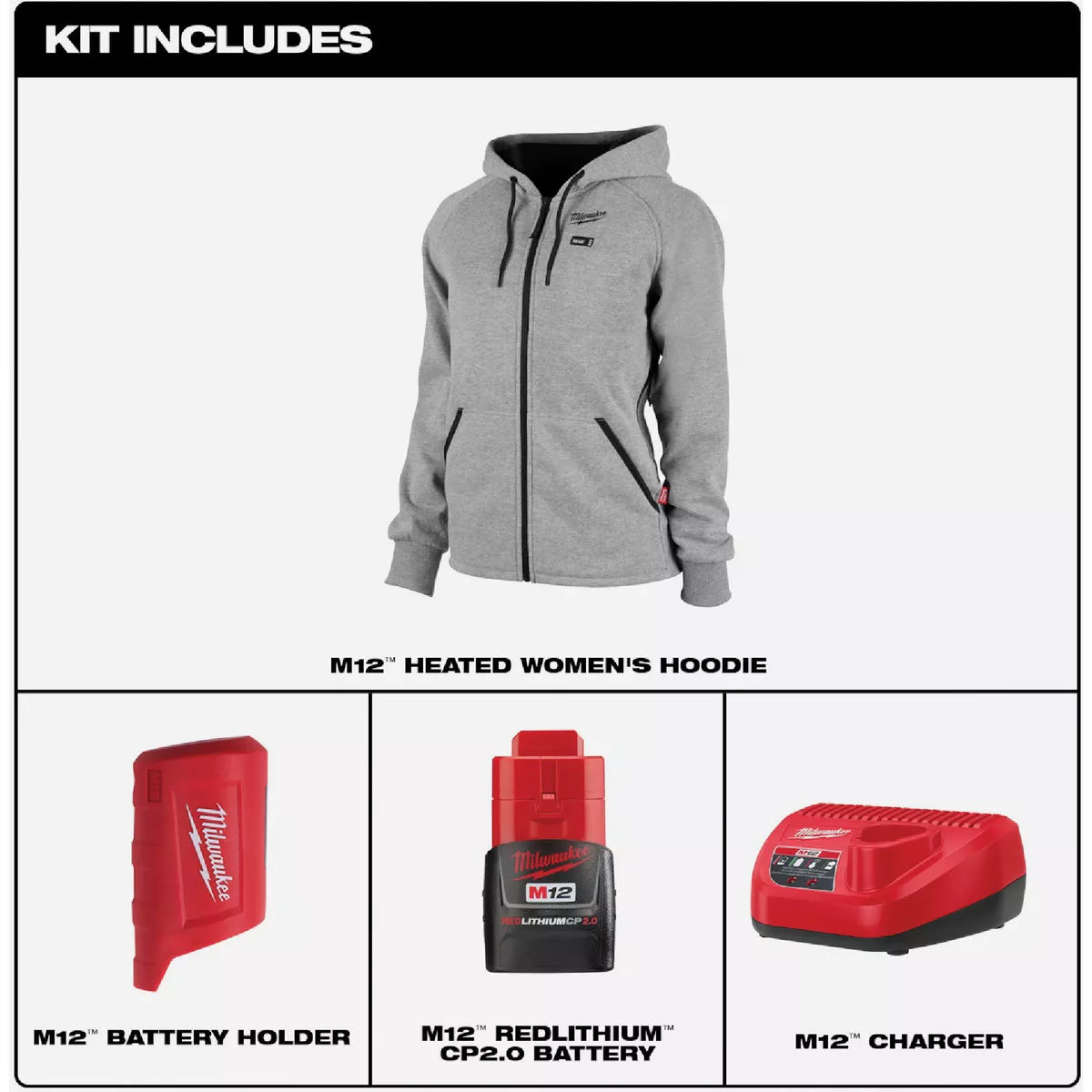 Milwaukee M12 Women's Gray Cordless Heated Hoodie Kit, M - photo 5
