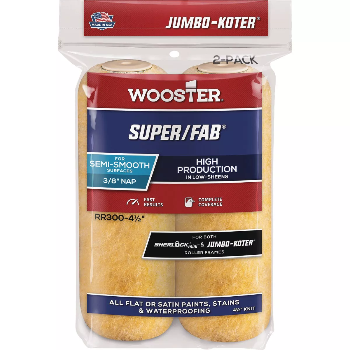 Wooster Jumbo-Koter Super/Fab 4-1/2 In. x 3/8 In. Button End Knit Paint Roller Cover (2-Pack)