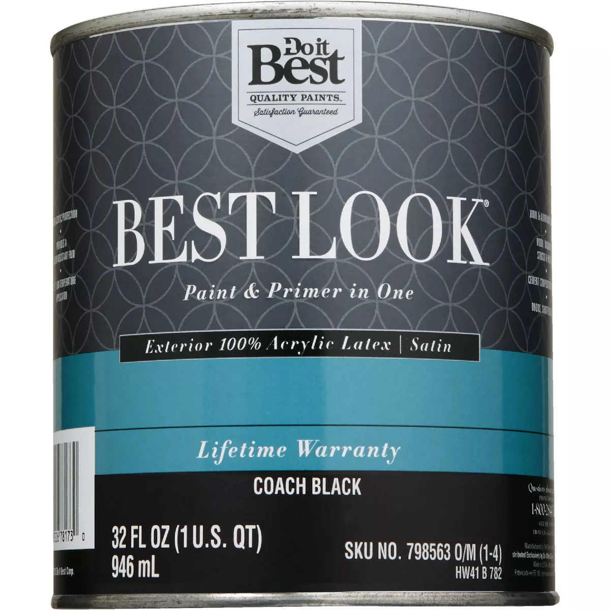 Best Look 100% Acrylic Latex Premium Paint & Primer In One Satin Exterior House Paint, Coach Black, 1 Qt. - photo 2