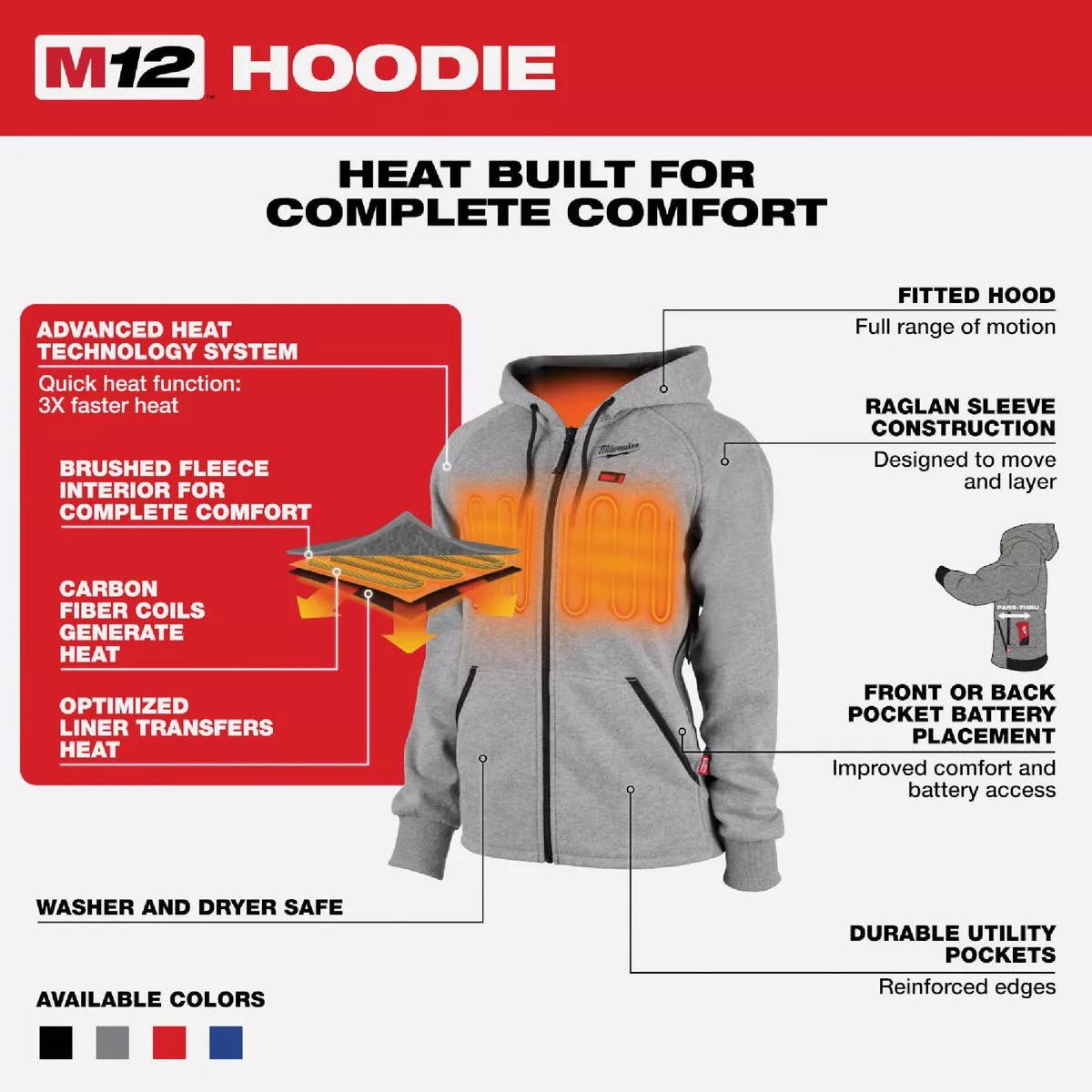 Milwaukee M12 Women's Gray Cordless Heated Hoodie Kit, L - photo 6