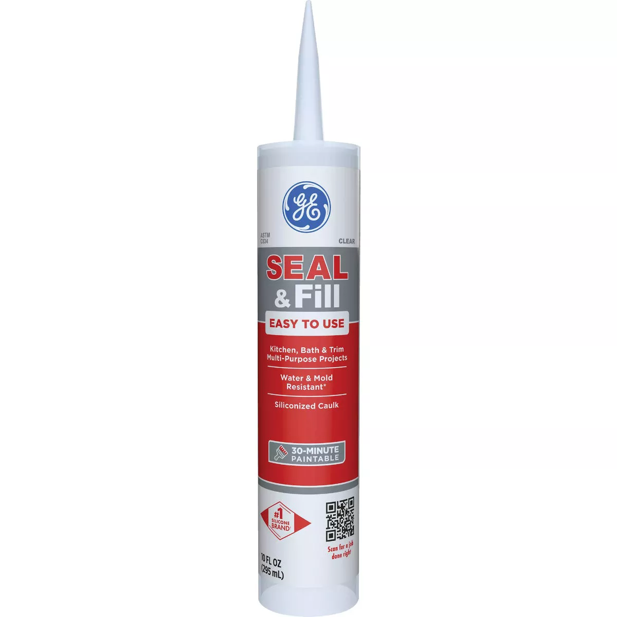 GE Siliconized Acrylic Multipurpose Kitchen & Bath Sealant, Clear, 10 Oz. Cartridge