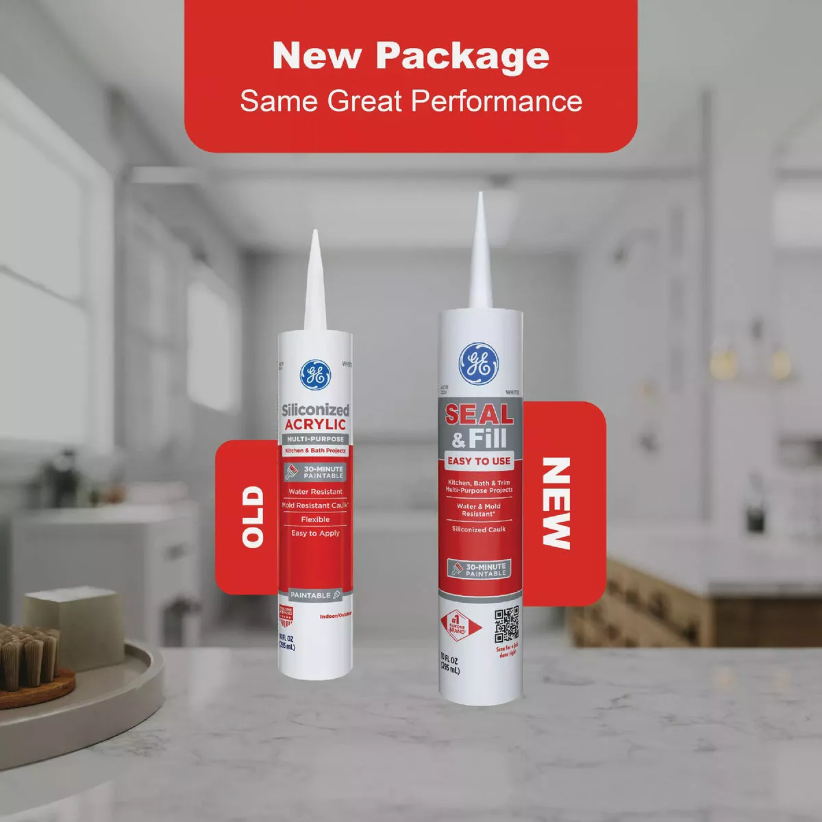 GE Siliconized Acrylic Multipurpose Kitchen & Bath Sealant, Clear, 10 Oz. Cartridge - photo 3