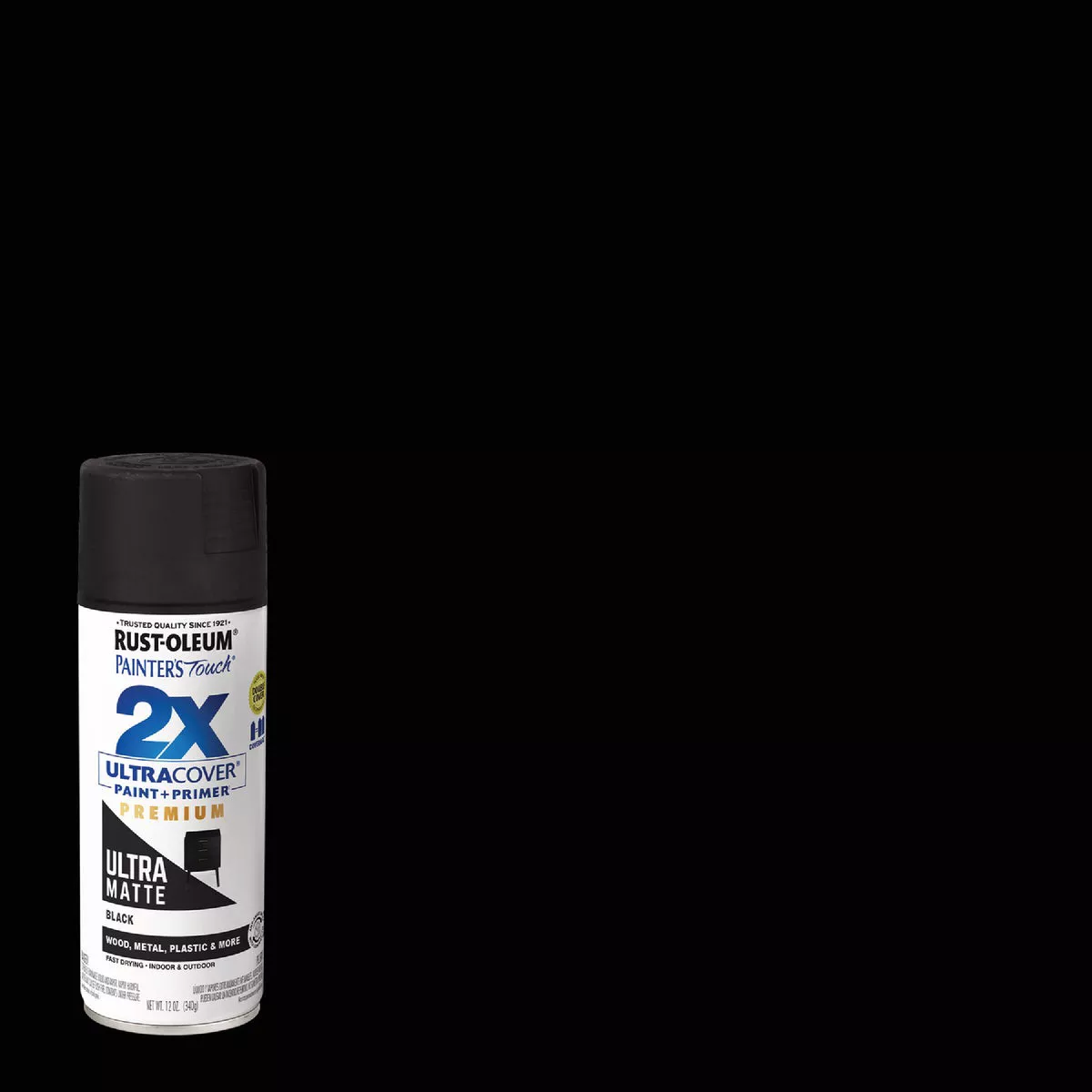 Rust-Oleum Painter's Touch 2X Ultra Cover 12 Oz. Ultra Matte Paint + Primer Spray Paint, Black