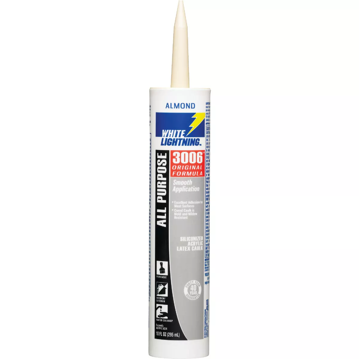 White Lightning 3006 10 Oz. All-Purpose Siliconized Acrylic Latex Caulk, Almond