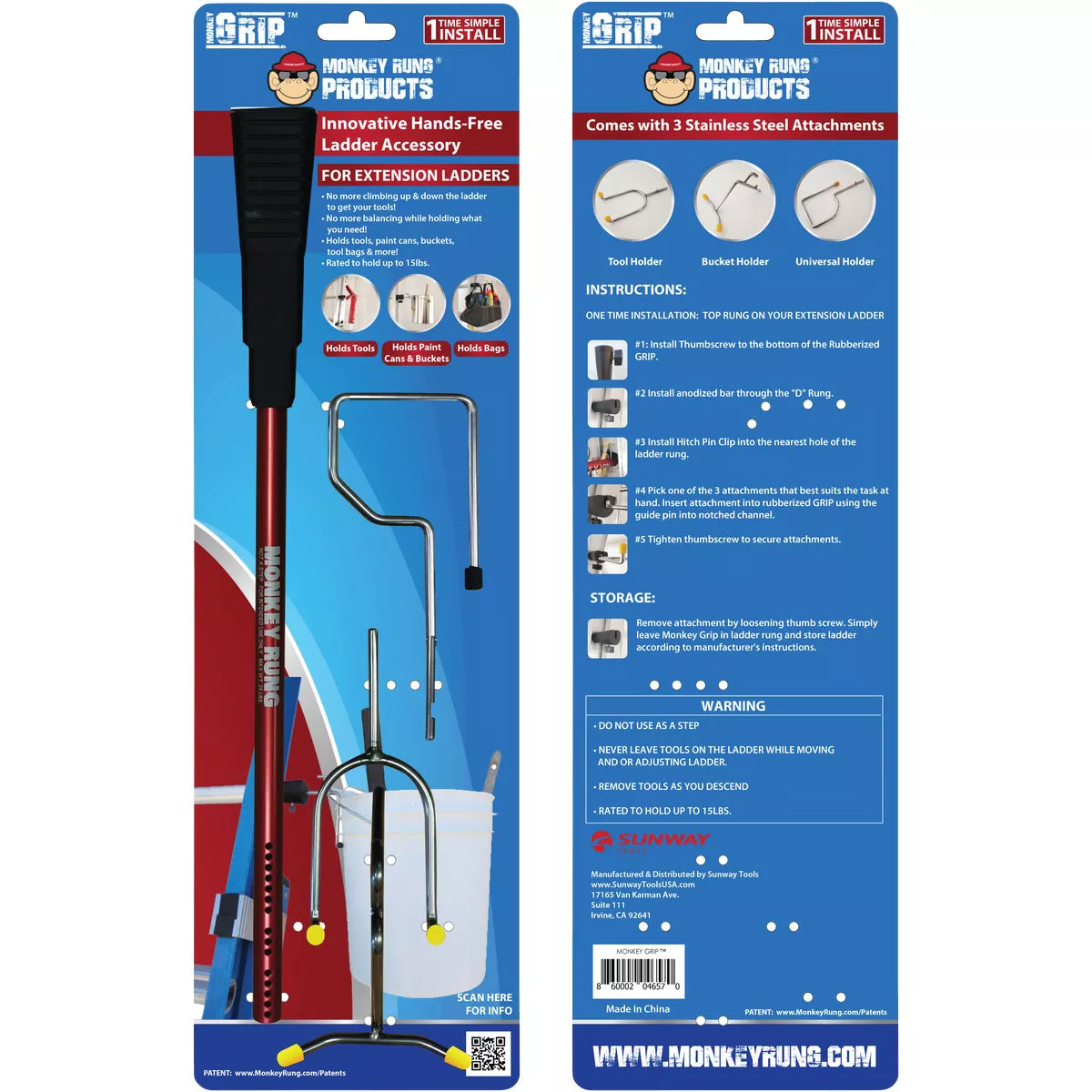 Monkey Rung Monkey Grip Hands-Free Ladder Accessory for Extension Ladder