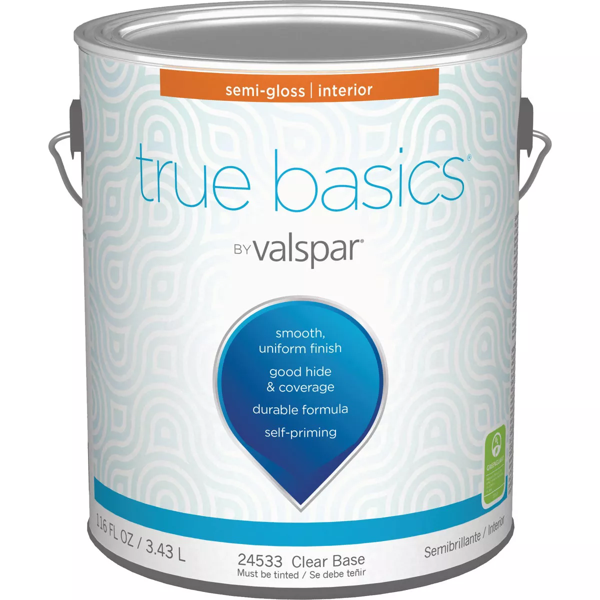 True Basics by Valspar Semi-Gloss Interior Wall Paint, 1 Gal., Clear Base