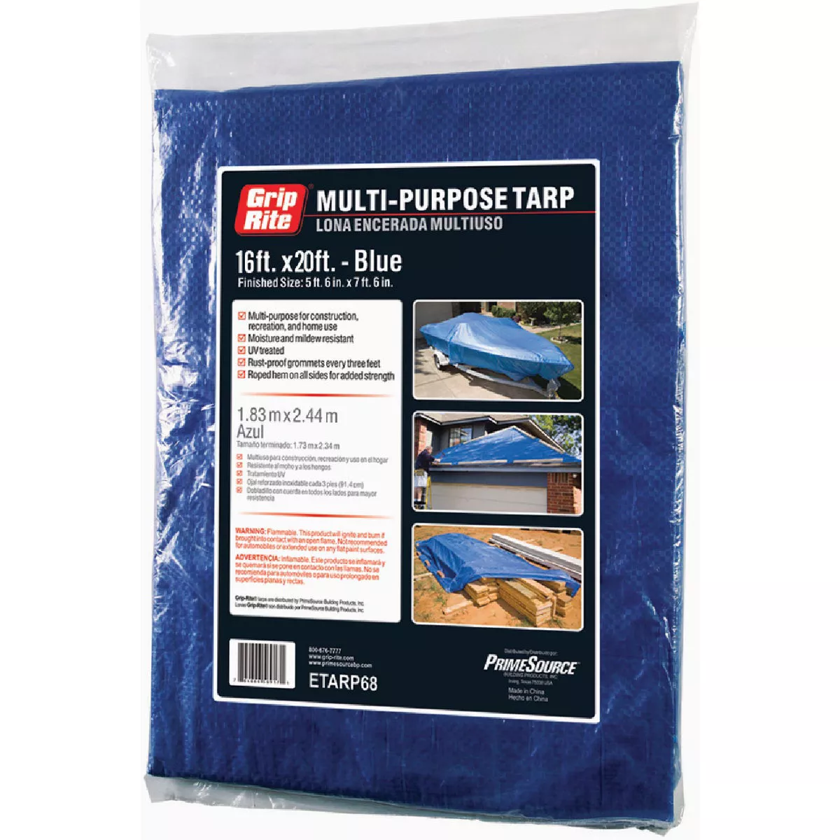 Grip-Rite Blue/Silver Plastic 16 Ft. x 20 Ft. Heavy Duty Poly Tarp