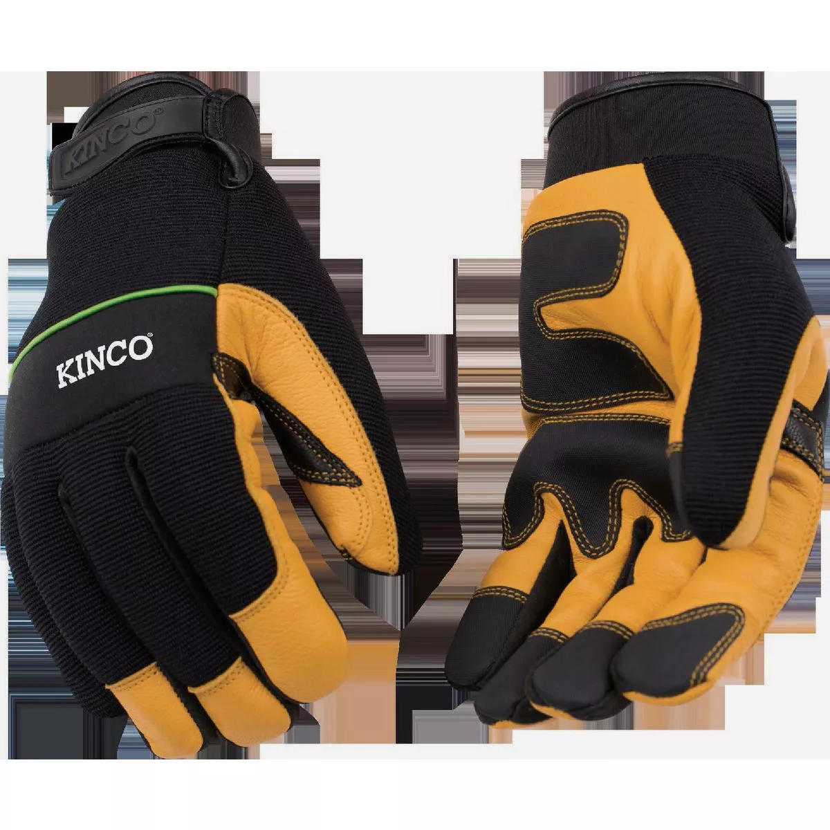 KincoPro Men's Large Premium Grain Goatskin & Synthetic Hybrid Work Glove with Pull-Strap