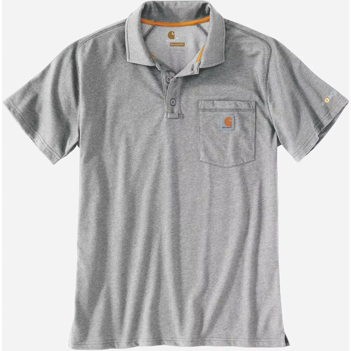 Carhart Force Men's Large Regular Gray Midweight Short Sleeve Pocket Polo, Relaxed Fit