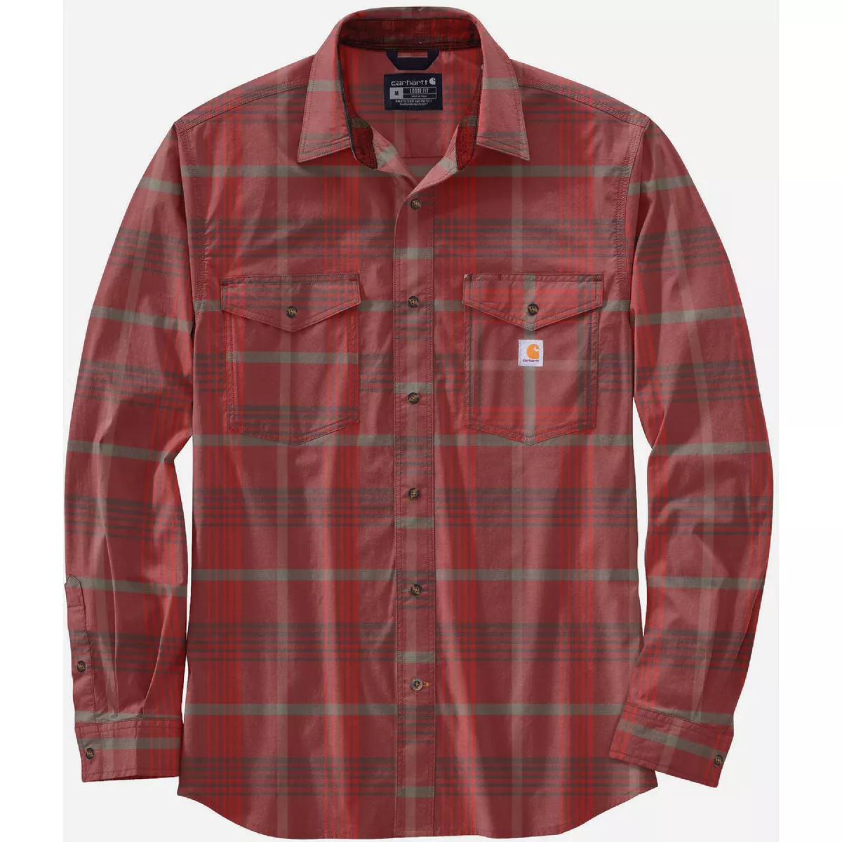Carhartt Rugged Flex Men's Large Regular Chili Pepper Long Sleeve Lightweight Plaid Button Down Shirt, Relaxed Fit