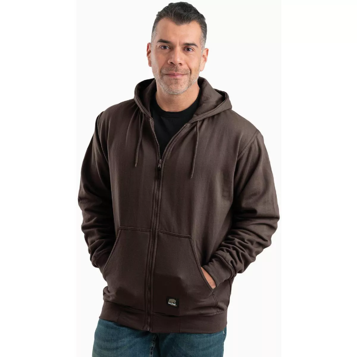 Berne Men's 2XL Regular Dark Brown Heritage Thermal-Lined Full-Zip Hooded Sweatshirt
