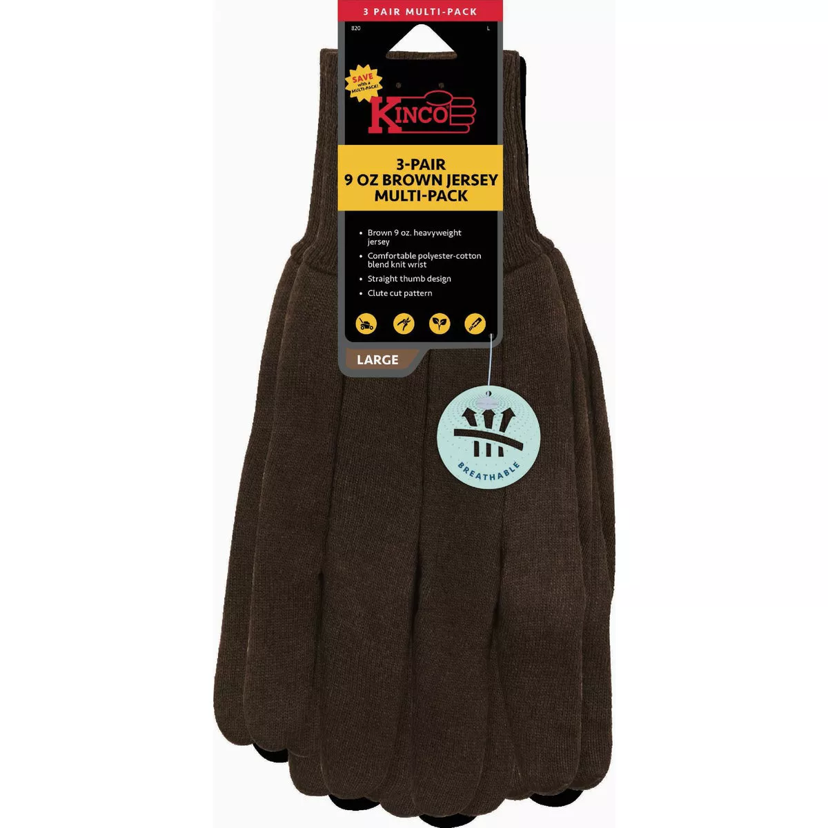Kinco Men's Small 9 Oz. Brown Jersey Glove (3-Pack)