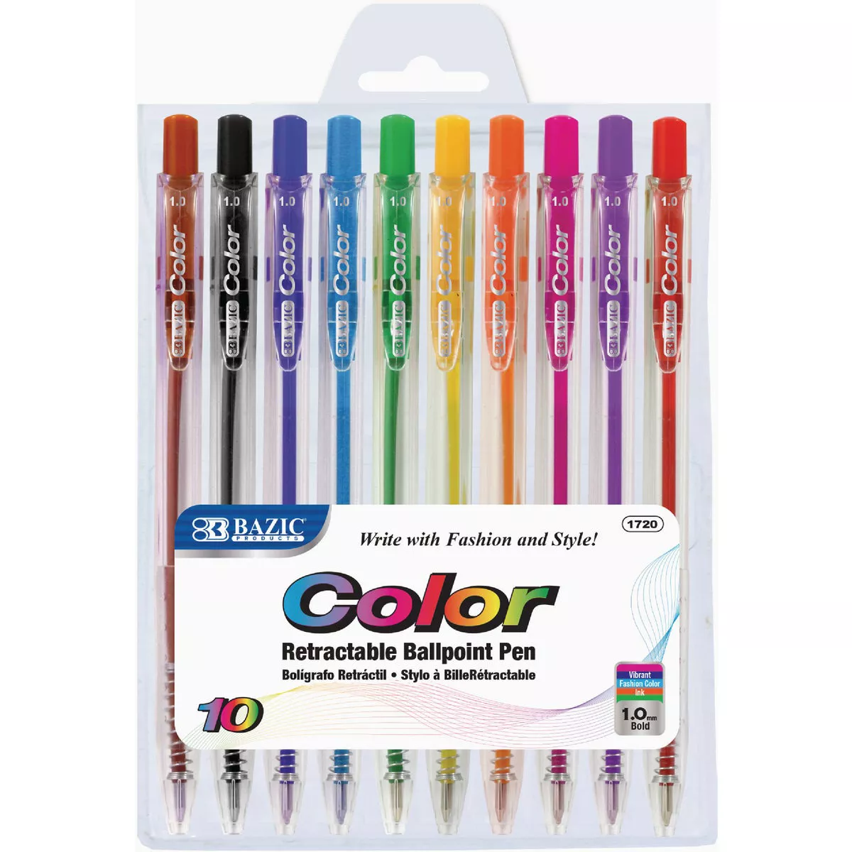 Bazic Products Assorted Color Retractable Pen (10-Pack)