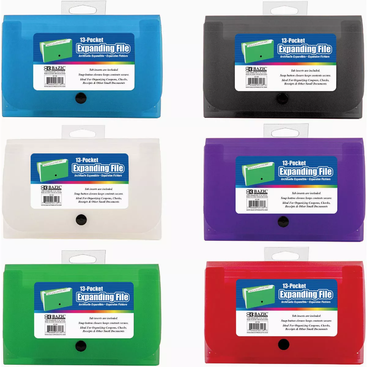 Bazic Products 13-Pockets Coupon/Personal Check Size Expanding File