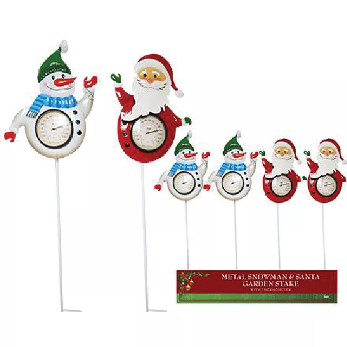 Alpine Metal Snowman & Santa Thermometer Garden Stake