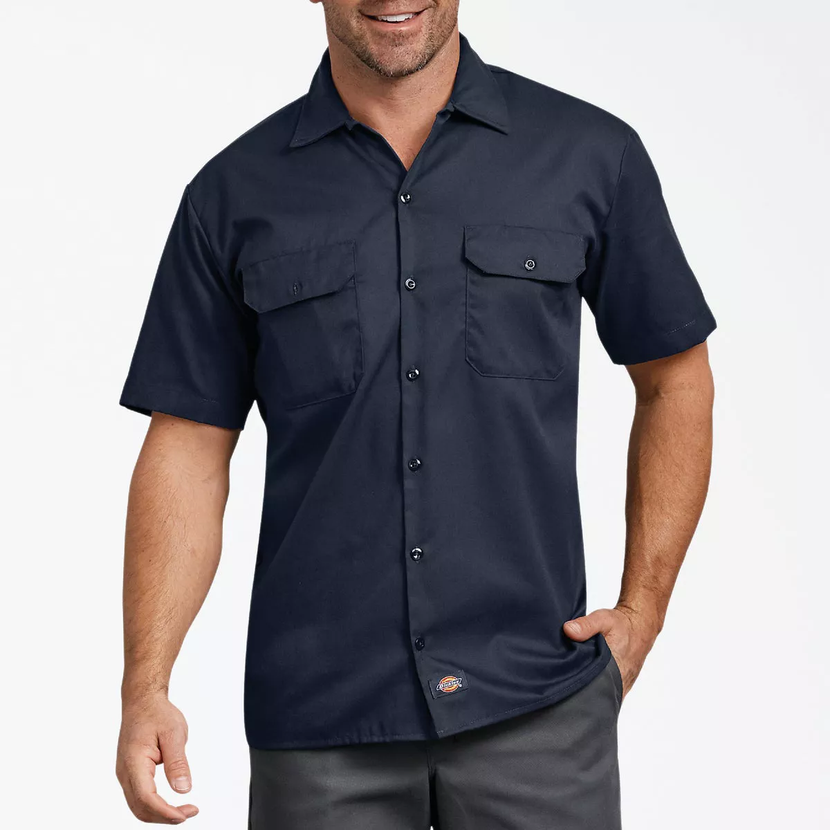 Dickies Men's XL Dark Navy Short Sleeve Button-Down Work Shirt, Relaxed Fit