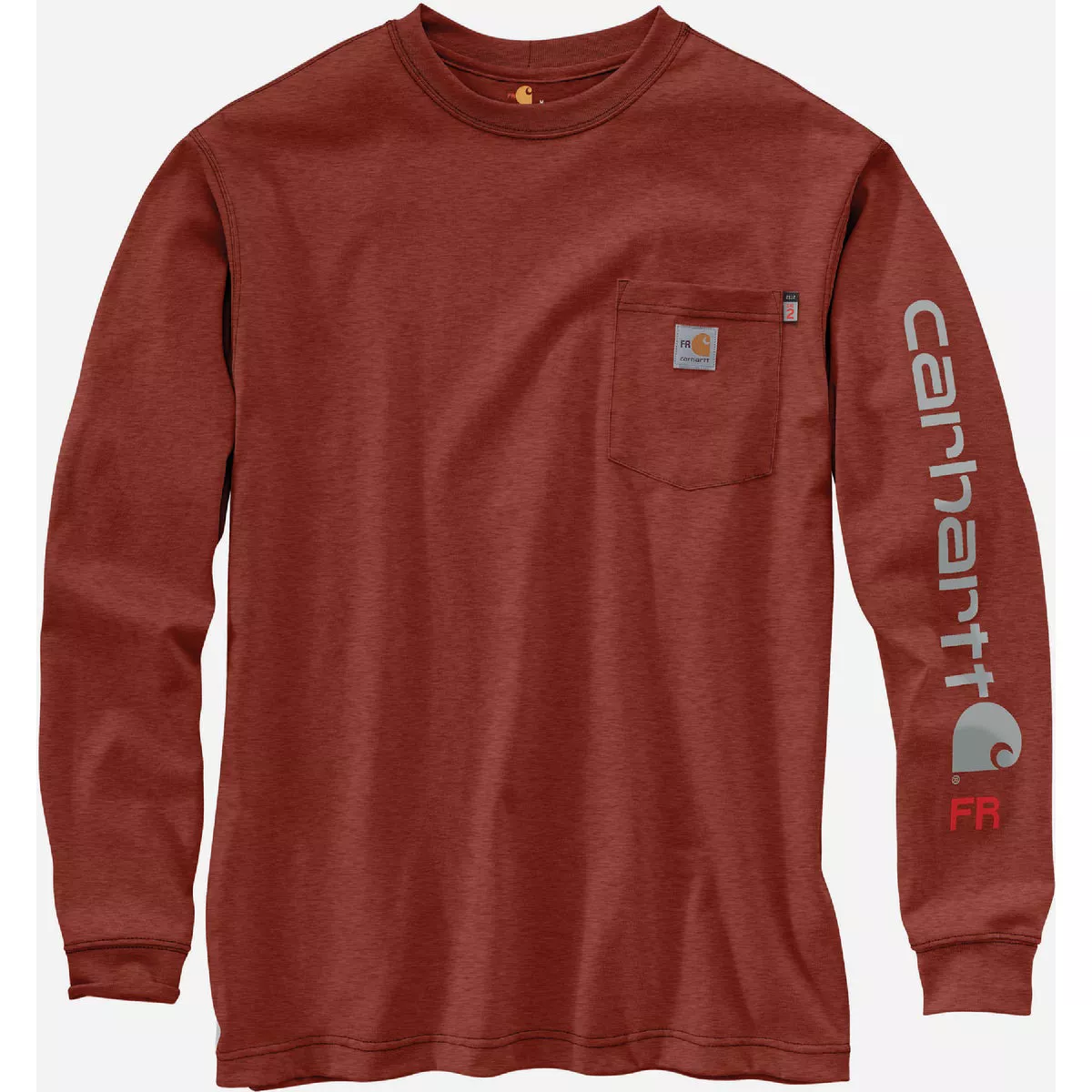 Carhartt Force Men's 3XL Regular Red Brown Heather Midweight Long Sleeve Logo Graphic Flame Resistant T-Shirt, Loose Fit