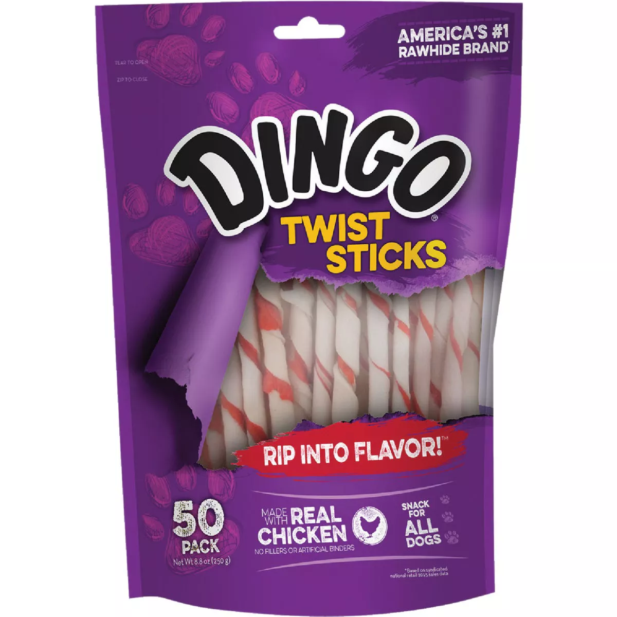 Dingo Twist Sticks Chicken 10 Oz. Rawhide Chew, (50-Pack)