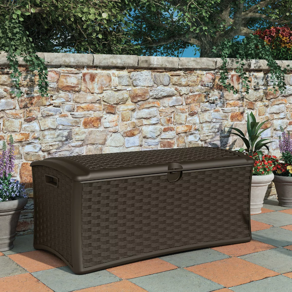 Suncast 72 Gal. Resin Wicker Brown Deck Box - photo 2