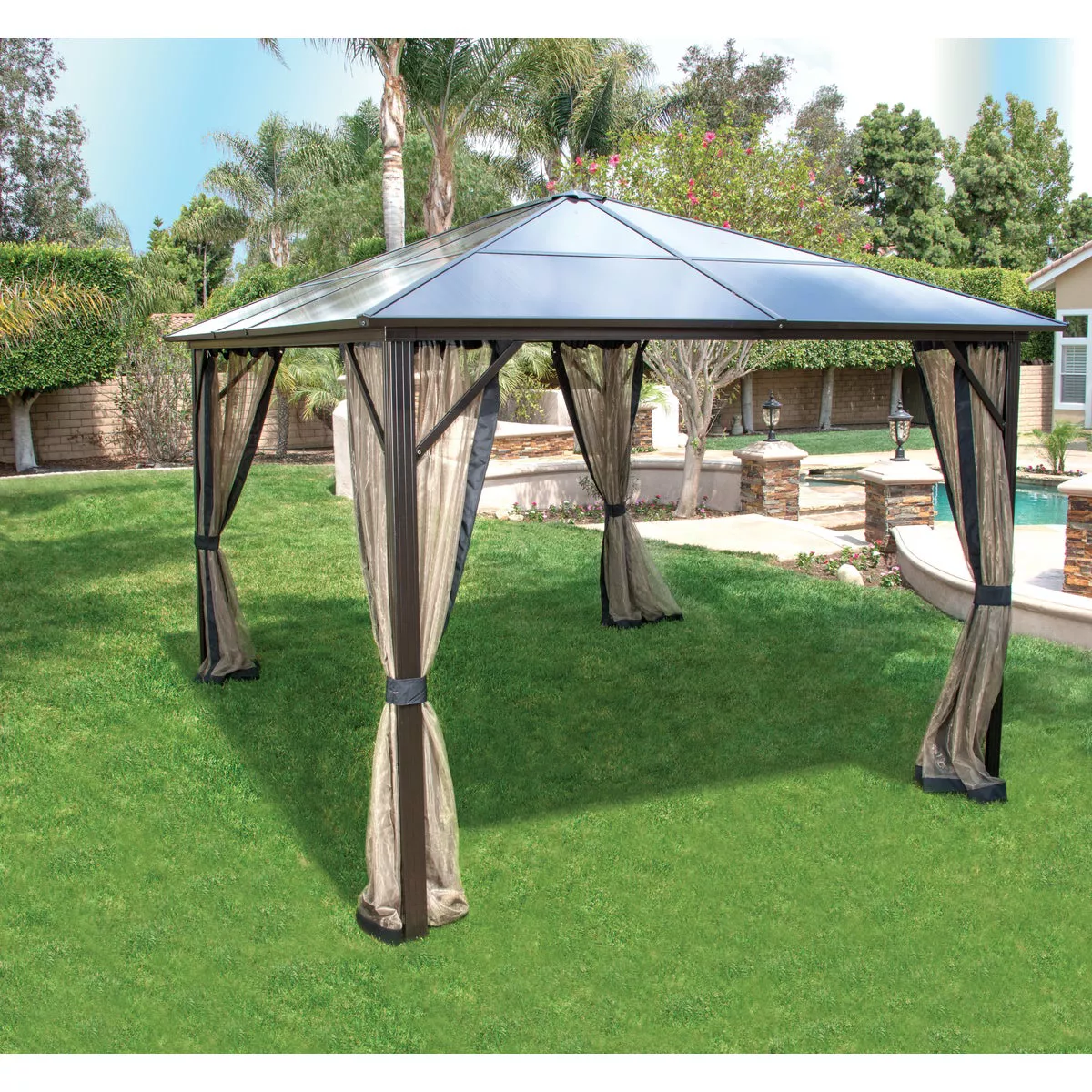 Pacific Casual 12 Ft. x 10 Ft. Black Aluminum Hardtop Gazebo - photo 2