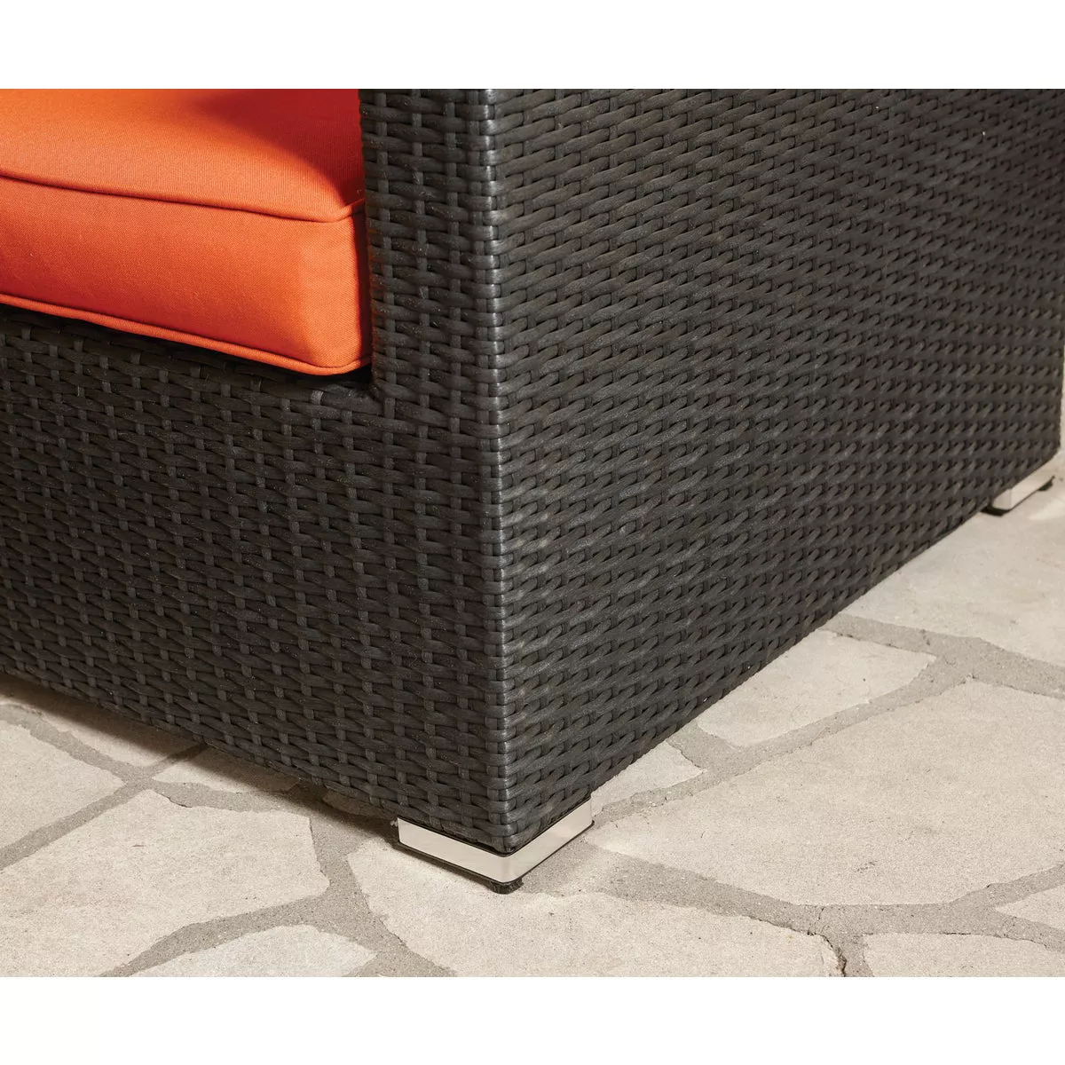 Malibu 3 Seat Outdoor Patio Sectional Set with Orange Cushions and Coffee Table - photo 4