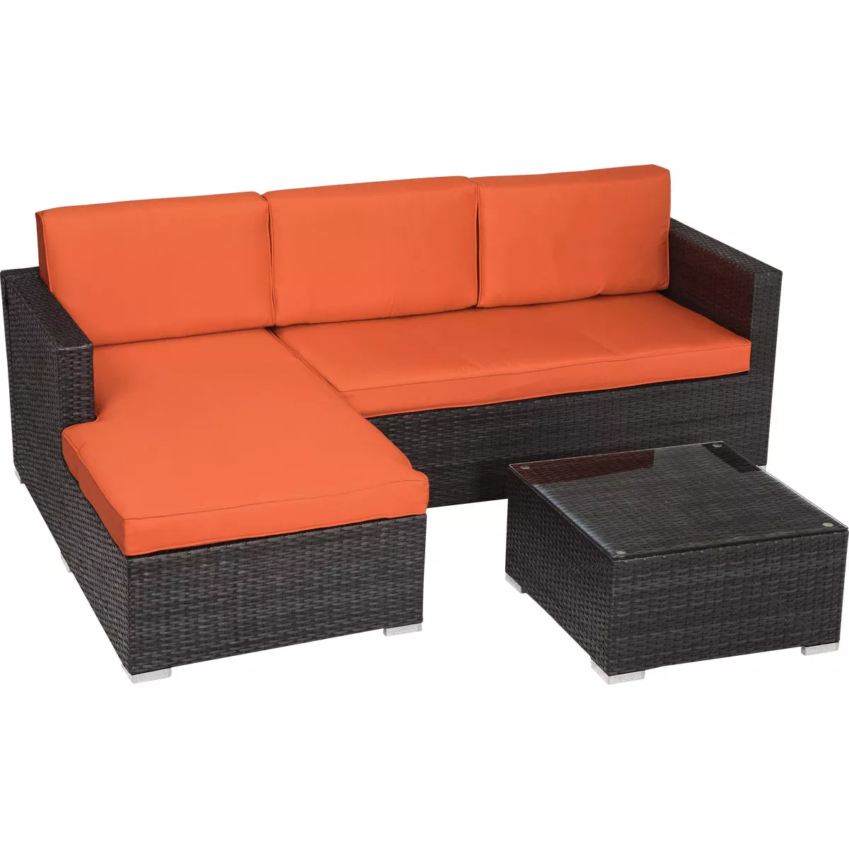 Malibu 3 Seat Outdoor Patio Sectional Set with Orange Cushions and Coffee Table - photo 6