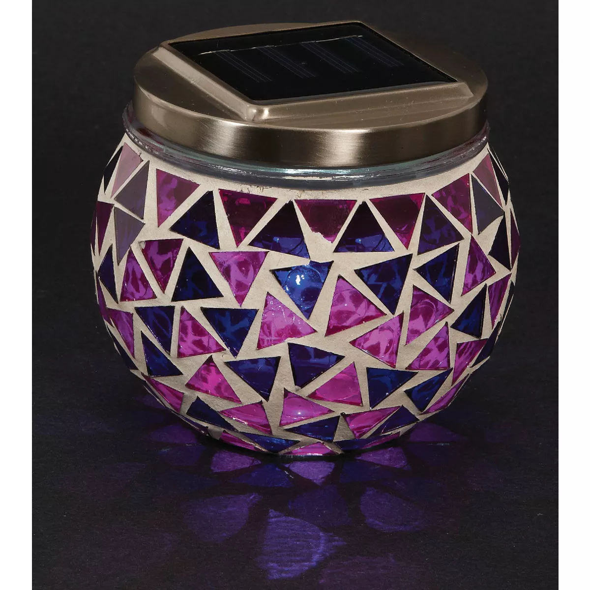 Outdoor Expressions 3.5 In. H. x 3.5 In. Dia. Blue or Purple Tile Tabletop Solar Patio Light - photo 6