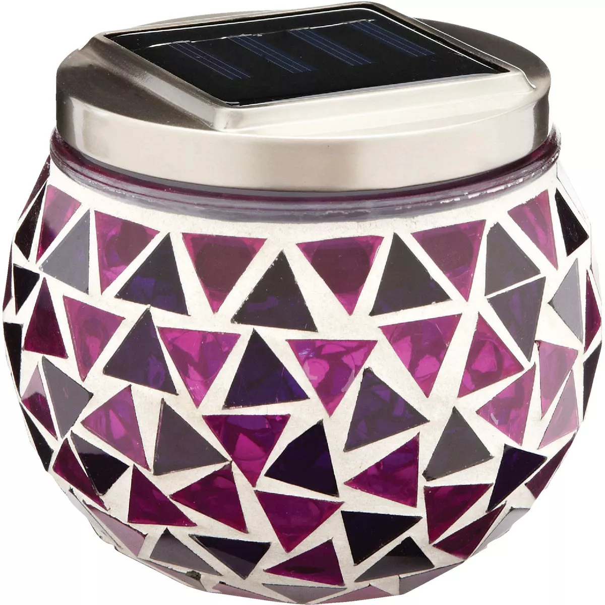 Outdoor Expressions 3.5 In. H. x 3.5 In. Dia. Blue or Purple Tile Tabletop Solar Patio Light - photo 3