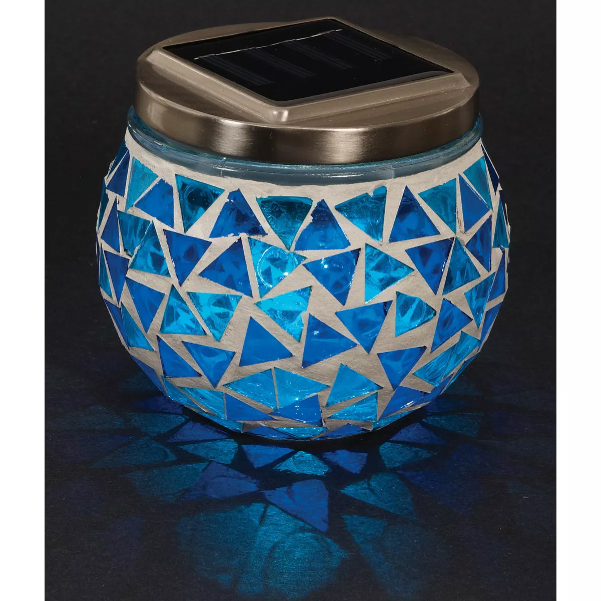 Outdoor Expressions 3.5 In. H. x 3.5 In. Dia. Blue or Purple Tile Tabletop Solar Patio Light - photo 10