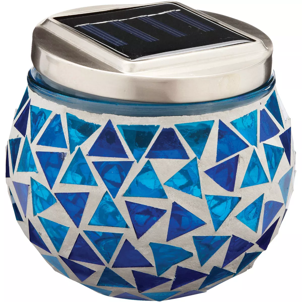 Outdoor Expressions 3.5 In. H. x 3.5 In. Dia. Blue or Purple Tile Tabletop Solar Patio Light - photo 4