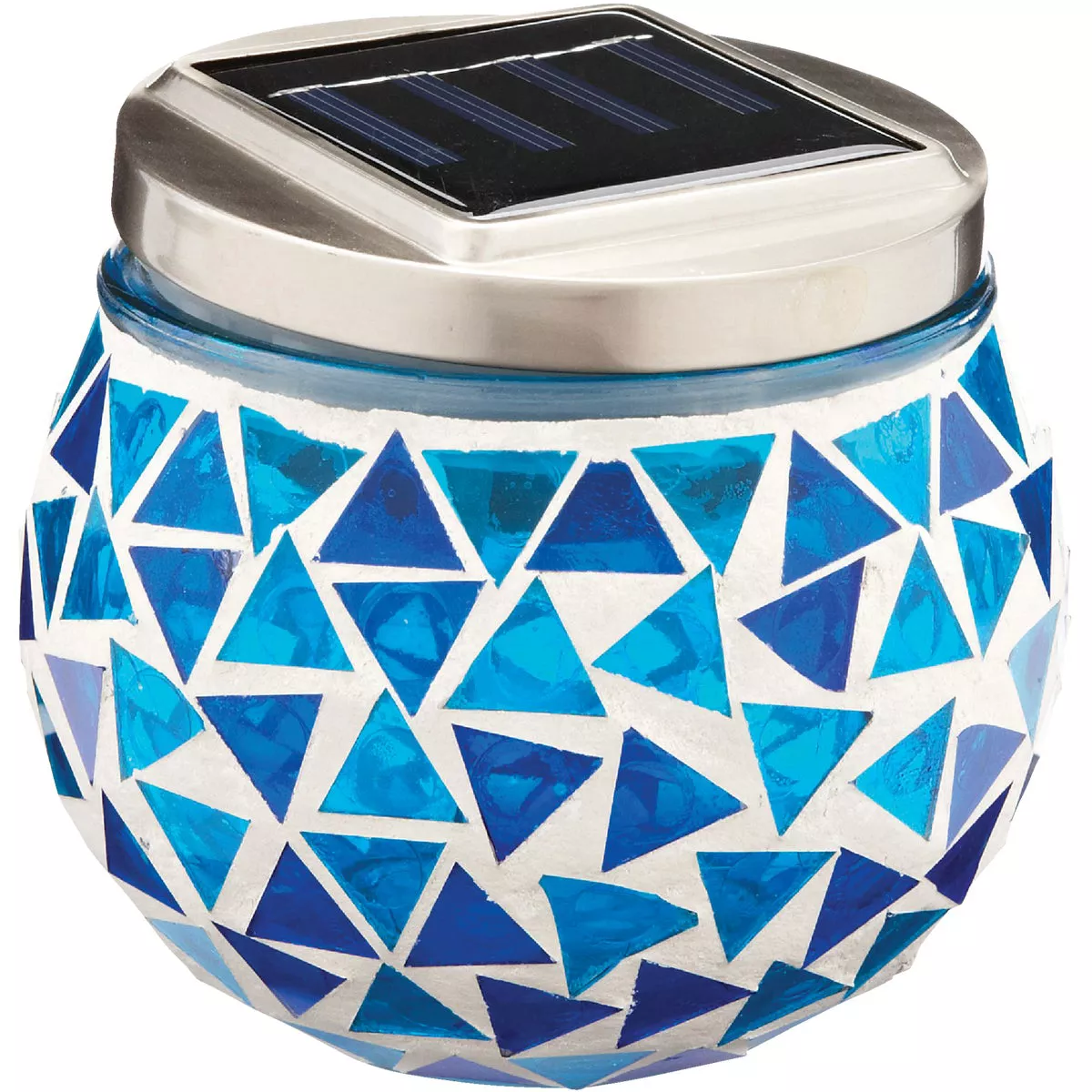 Outdoor Expressions 3.5 In. H. x 3.5 In. Dia. Blue or Purple Tile Tabletop Solar Patio Light - photo 5
