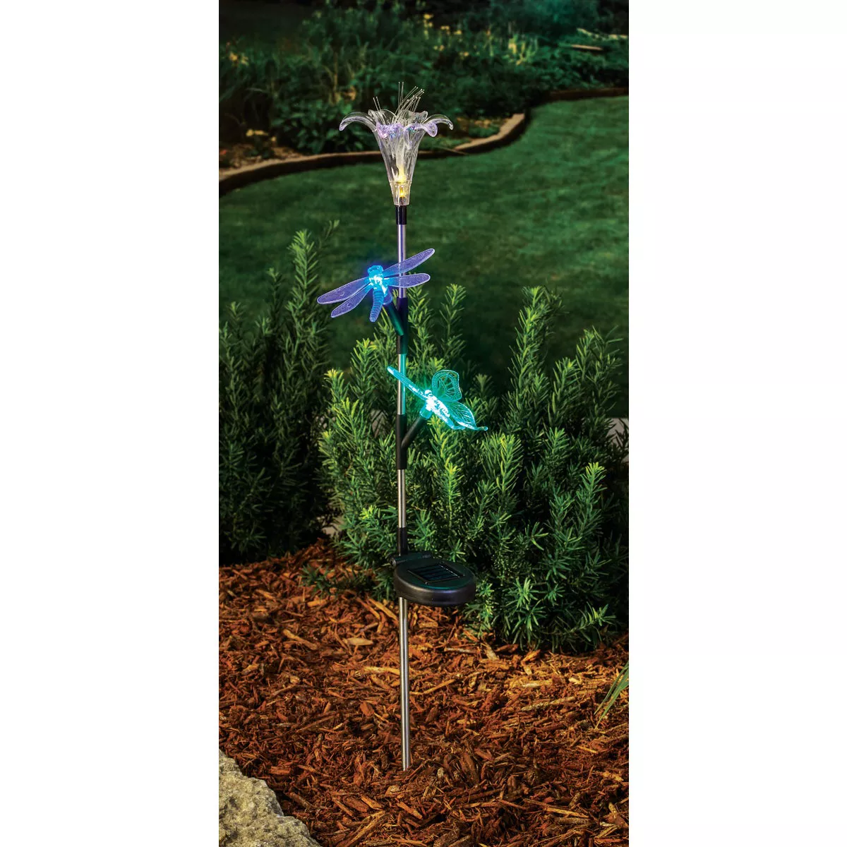 Solaris Acrylic Flower/Insect Trio 33 In. H. Solar Stake Light Lawn Ornament - photo 4
