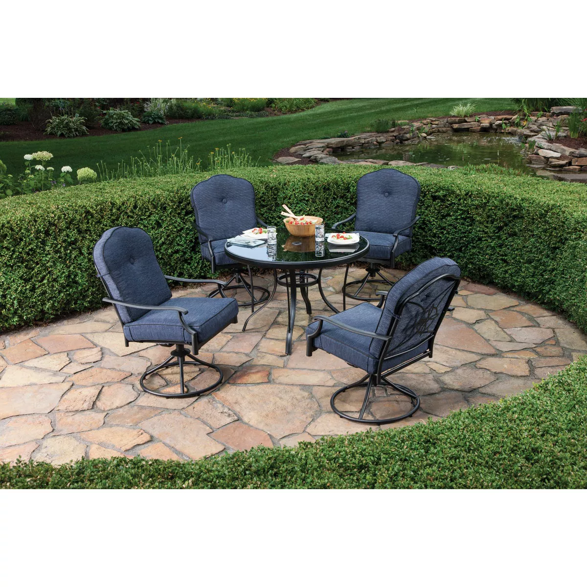 Outdoor Expressions Woodbridge 5-Piece Swivel Chair Dining Set with Cushions - photo 9