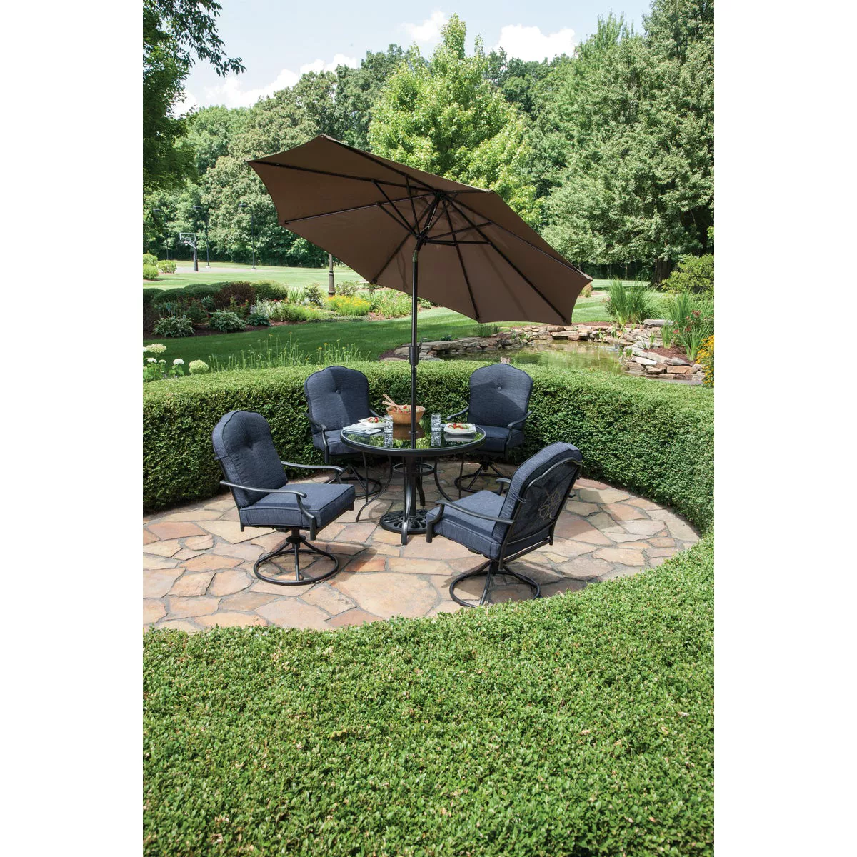 Outdoor Expressions Woodbridge 5-Piece Swivel Chair Dining Set with Cushions - photo 10