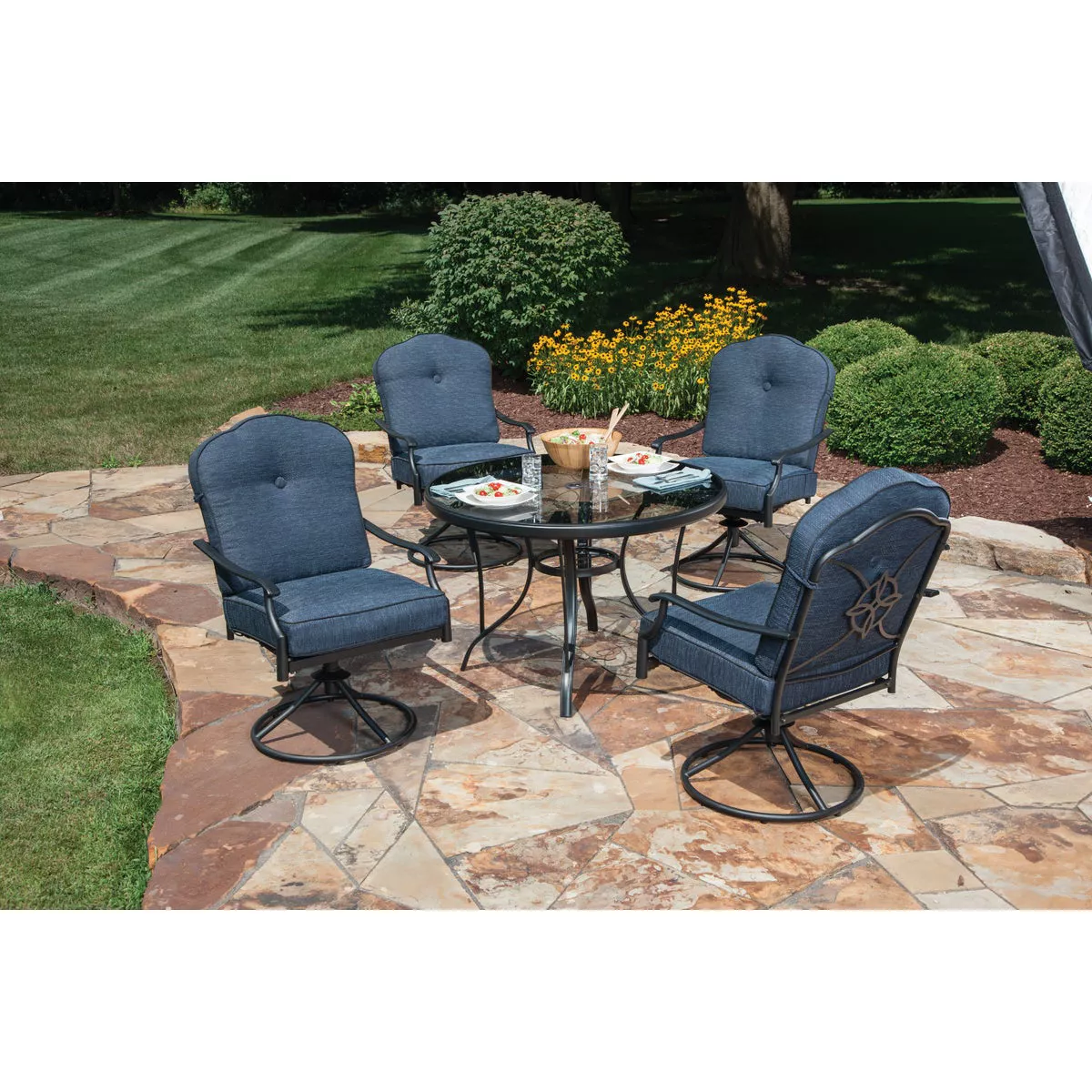 Outdoor Expressions Woodbridge 5-Piece Swivel Chair Dining Set with Cushions - photo 16