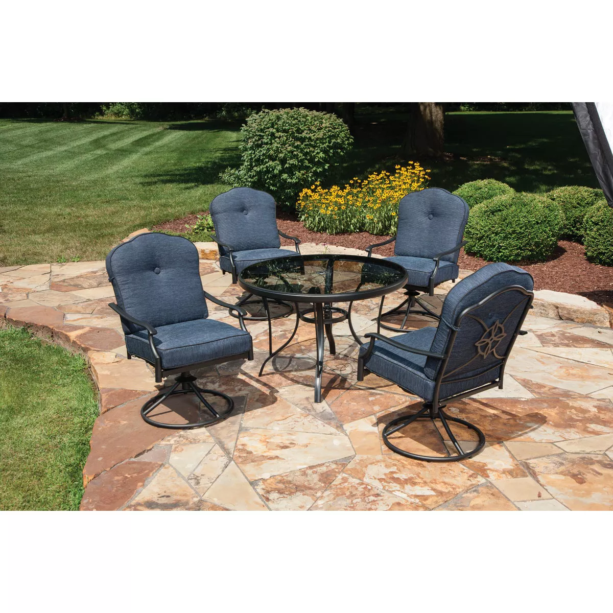 Outdoor Expressions Woodbridge 5-Piece Swivel Chair Dining Set with Cushions - photo 17