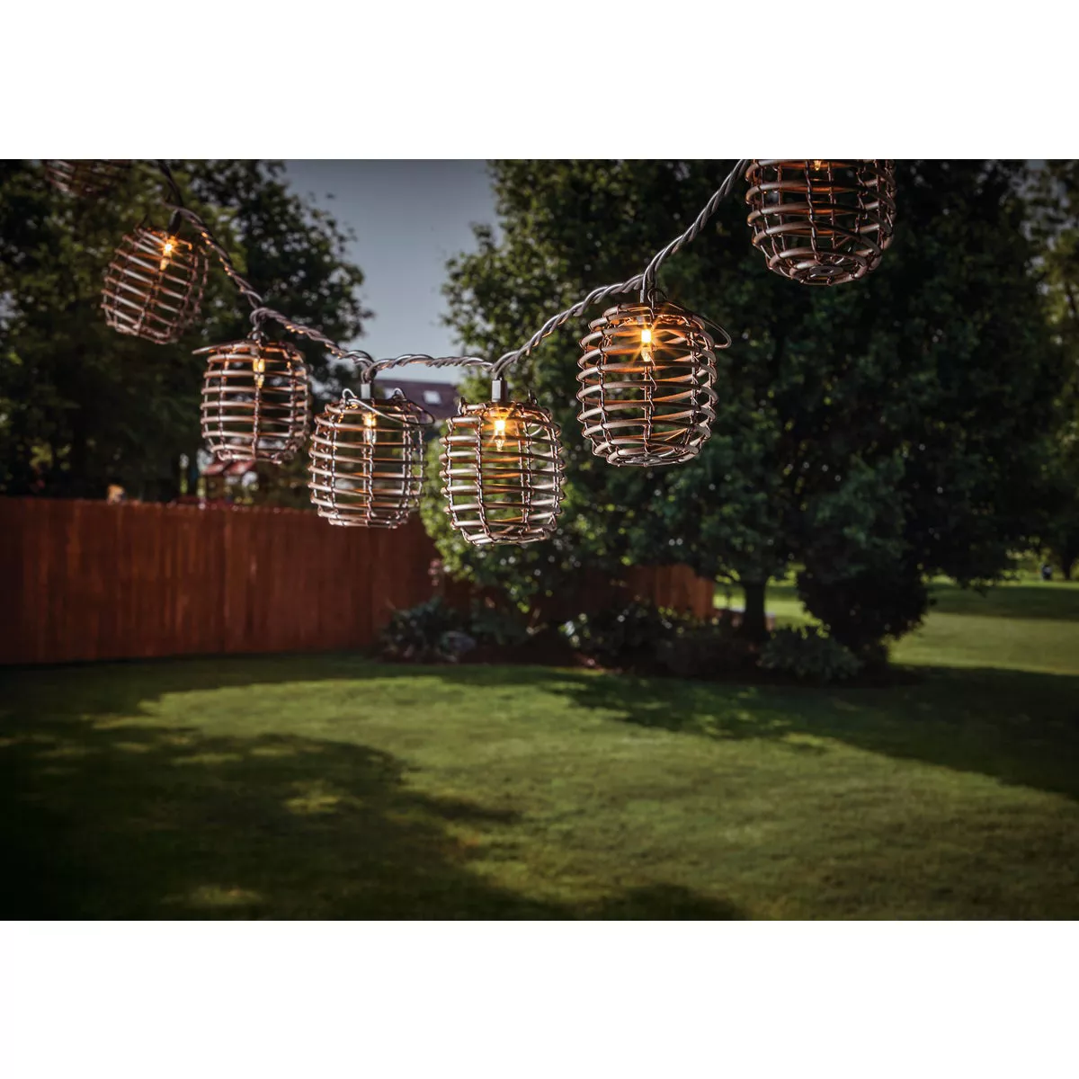 Gerson 8.5 Ft. 10-Light Warm White Bamboo Barrel Lantern String Lights ...