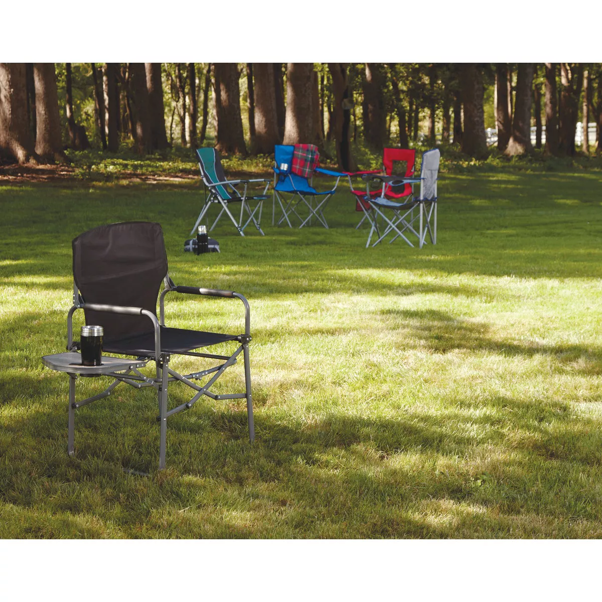 Outdoor Expressions Black Polyester Director Camp Folding Chair with Side Table - photo 2
