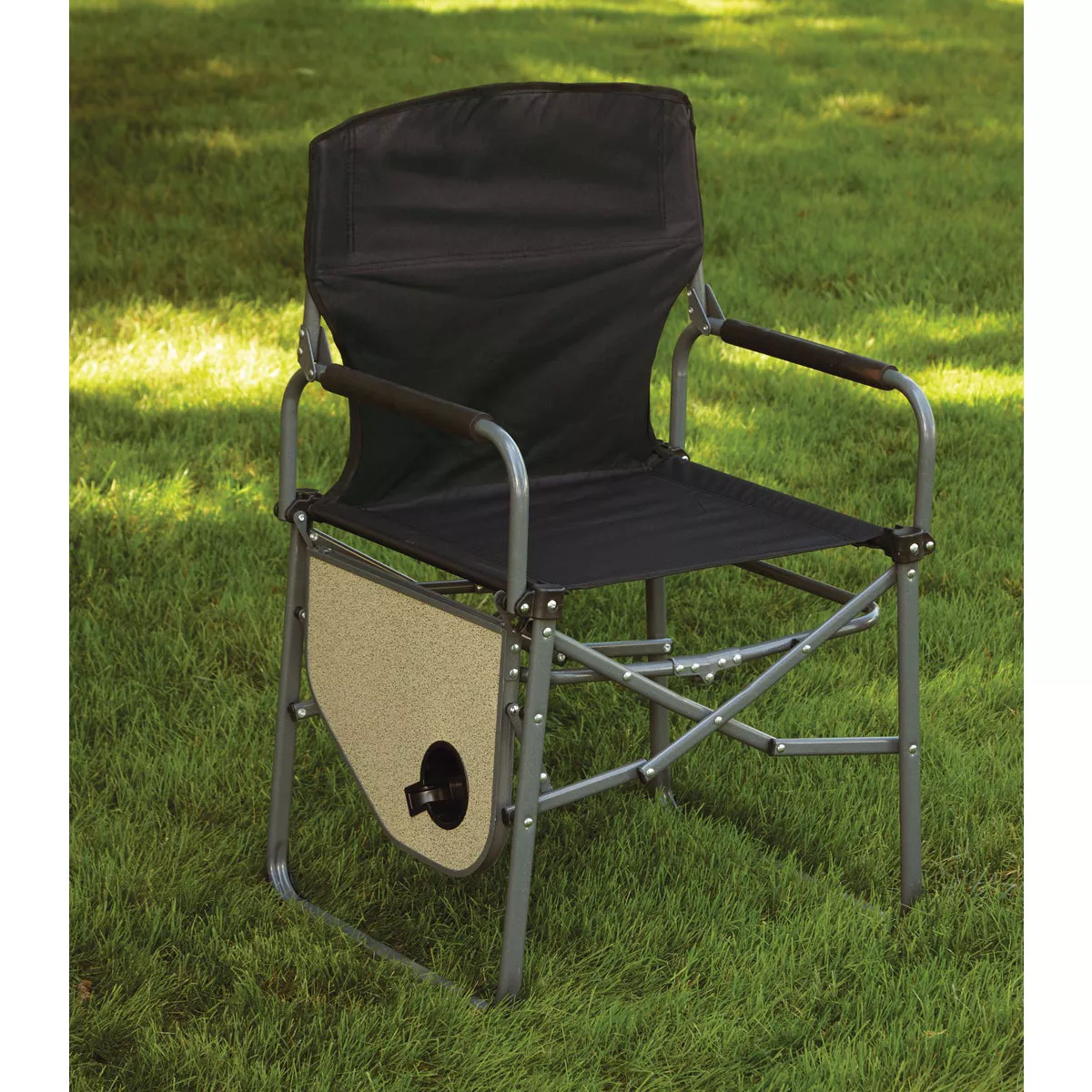 Outdoor Expressions Black Polyester Director Camp Folding Chair with Side Table - photo 3