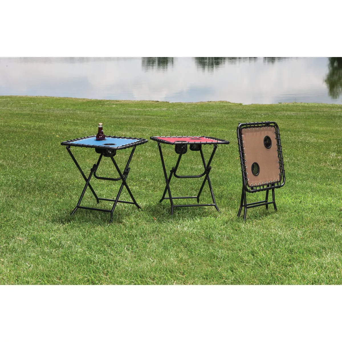 Outdoor Expressions Tan 18 In. Square Steel Folding Side Table - photo 3