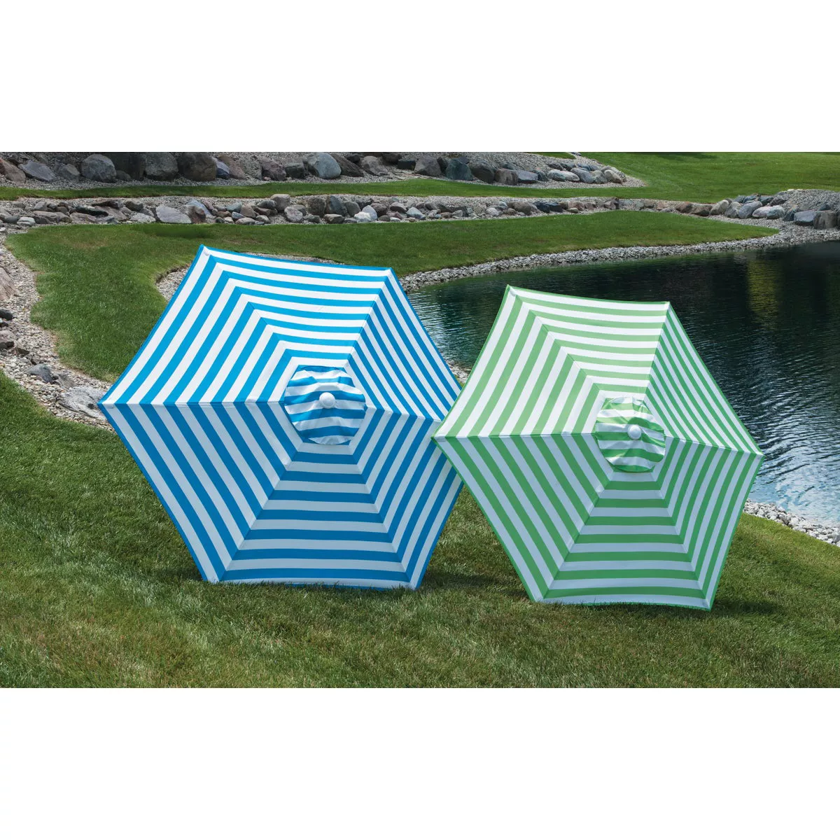 Outdoor Expressions 7.5 Ft. Tilt/Crank Green Striped Patio Umbrella - photo 7