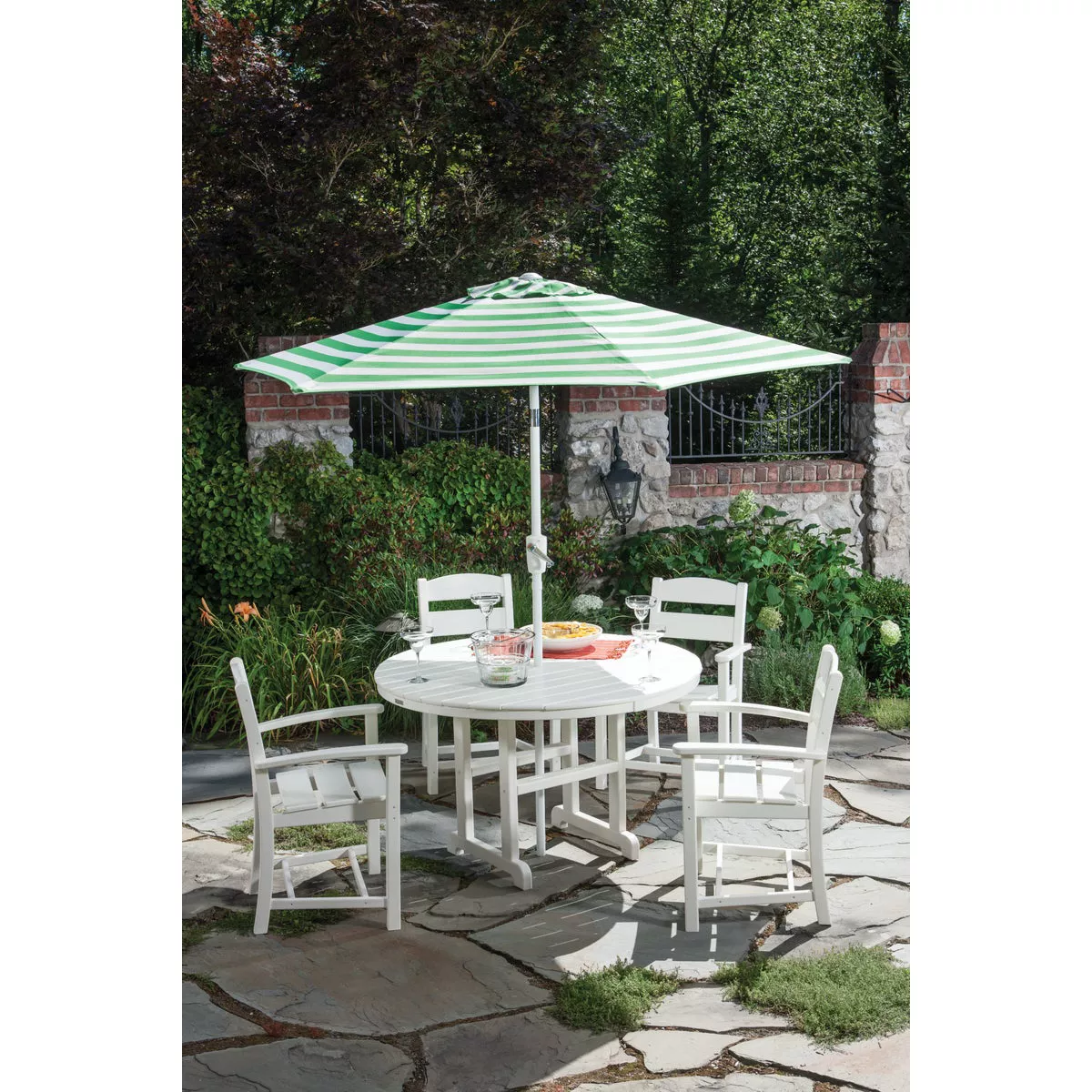 Outdoor Expressions 7.5 Ft. Tilt/Crank Green Striped Patio Umbrella - photo 8