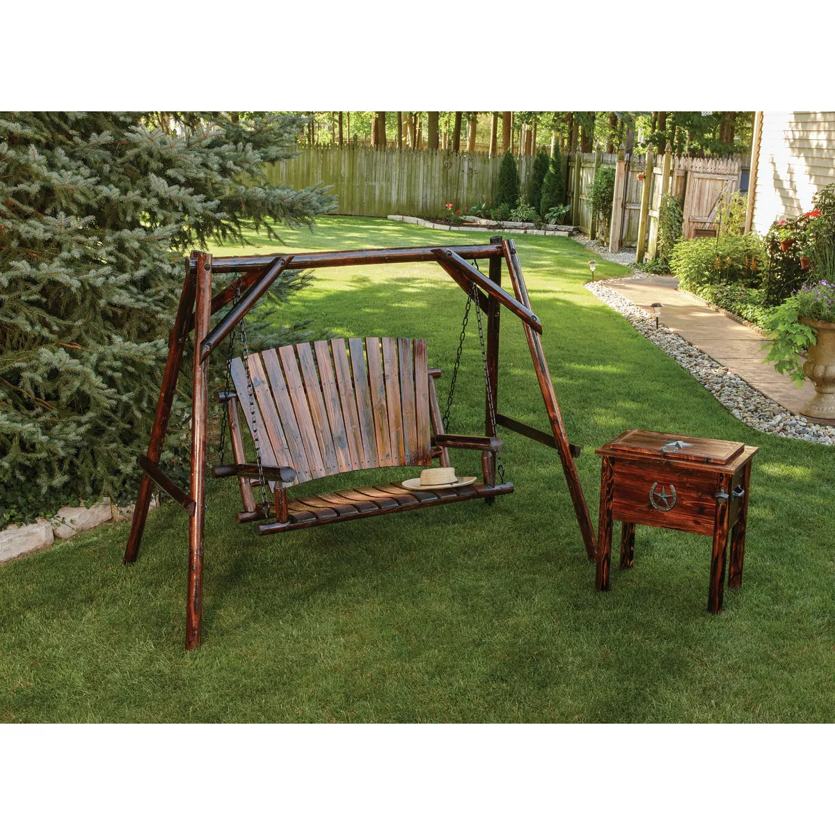 Char-Log 2-Person 90 In. W. x 67.5 In. H. x 50 In. D. Charred Wood Patio Swing - photo 2