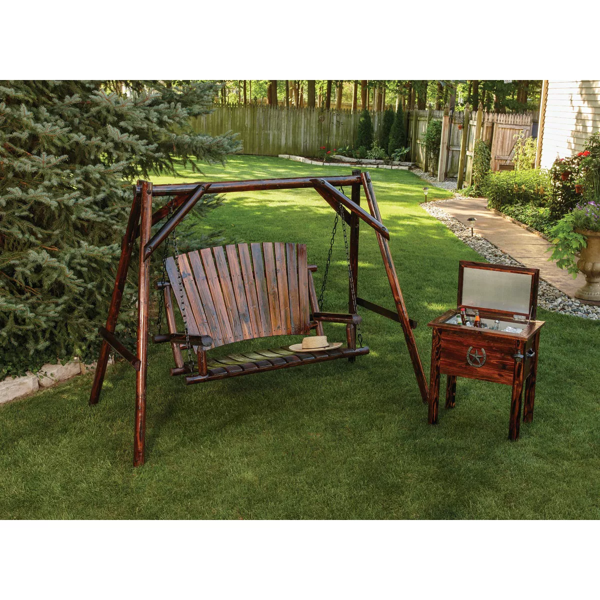 Char-Log 2-Person 90 In. W. x 67.5 In. H. x 50 In. D. Charred Wood Patio Swing - photo 3